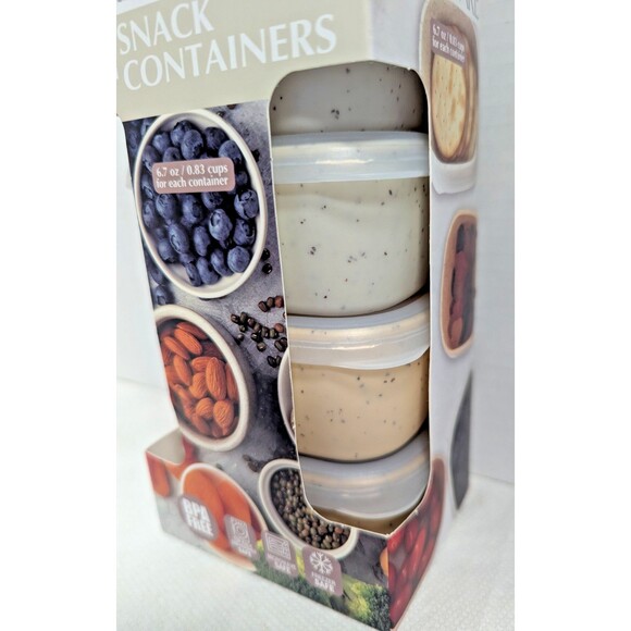 Farberware 4-pc Snack Containers Lids BPA Free 6.7 oz Rectangle Speckled Kitchen - Picture 2 of 7